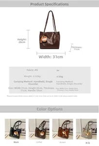Detailed chart of large retro PU leather tote bag showing size specs and color options