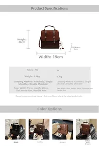 Detailed size specifications and color variants for the mini retro PU leather backpack