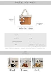 Detaillierte Maße der Wildleder Beuteltasche mit Plüschbesatz und kleinem Etui