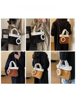 Drei Farben Plüsch-Eimertaschen aus Wildlederimitat mit Kette und Mini-Münzgeldbörse
