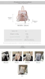 Detailed size chart and multi-color options for the minimalist PU leather mini backpack