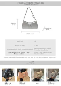 Detaillierte Größentabelle für silberne PU-Leder Achseltasche mit Metallschleife