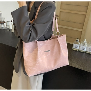 Pink marble pattern tote bag for women with silver hardware and chic shoulder strap