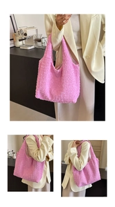 Macro detail of pink textured tote bag with unique 3D pleated grid pattern fabric
