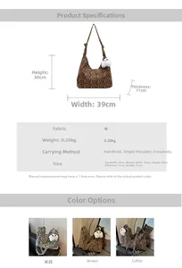 Detailed dimension guide for large leopard print canvas tote bag with panda pendant charm