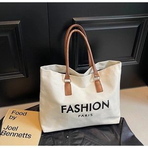 Women Large Capacity Canvas Tote Bag FASHION PARIS Letter Print Shoulder Shopping Bag Casual Commuting Stylish Handbag