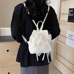 White ballet style backpack with large organza bow detail for a sweet feminine look