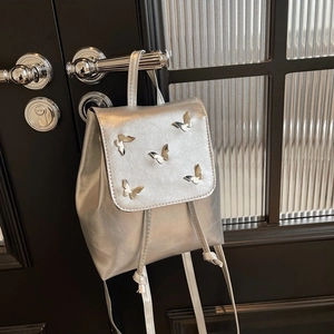 Women Fashion PU Leather Mini Backpack With Metal Butterfly Decoration Korean Style Small School Bag For Girls Casual Bag