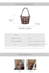 Size guide for canvas bucket bag with dimensions 28x20x11cm and weight 0.15kg