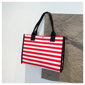 Borsa Tote Da Donna In Tela A Righe Grande Capacità Borsa A Tracolla Casual Stile Street Moda Viaggio Shopping