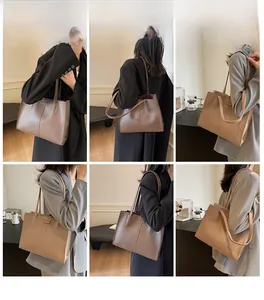 Fashion large capacity tote bag with embossed fashion logo and vertical stitching detail