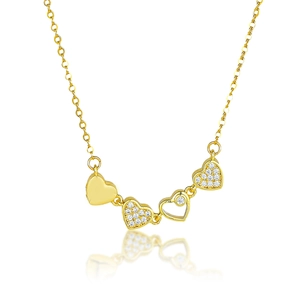 Gold-plated clover heart necklace for women featuring four sparkling zircon-encrusted charms