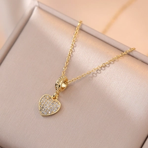 Heart Pendant Necklace Stainless Steel Zircon Inlaid Minimalist Elegant Jewelry Accessory For Women
