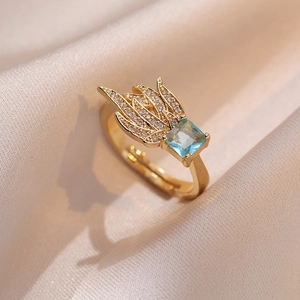 Fashion Zircon Open Ring For Women Adjustable Gold Plated Elegant Gemstone Inlaid Jewelry Accessory For Daily Wear