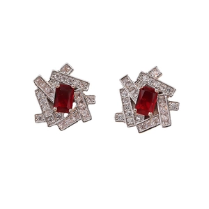 Elegant geometric pendant necklace with red rectangle zircon and titanium steel frame