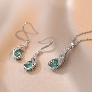 Peacock Phoenix Necklace And Earrings Titanium Steel Emerald Green Crystal Zircon Elegant Fashion Women Accessory