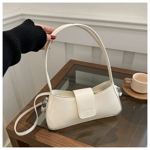 Fashion Women PU Leather Underarm Bag Trendy Minimalist Crescent Shoulder Bag Retro Baguette Handbag For Daily Casual Wear