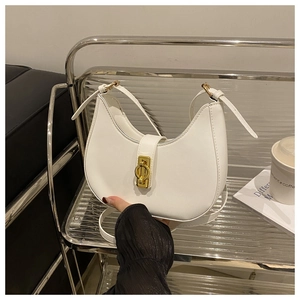Hobo Shoulder Bag PU Leather Half Moon Underarm Bag With Gold Metal Buckle Adjustable Strap For Women Casual Fashion