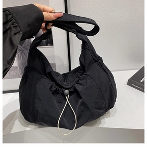 Women Fashion Nylon Pleated Shoulder Bag Lightweight Large Capacity Crossbody Bag With Drawstring And Cloud Pendant Daily Bag