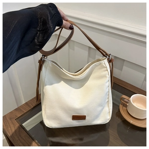 Sac Fourre-Tout en Toile Décontracté pour Femmes Grande Capacité Sac à Bandoulière Minimaliste Mode de Rue pour le Quotidien Voyage