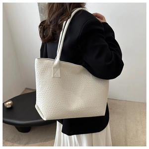 White woven texture tote bag with large capacity for women's daily commute or shopping