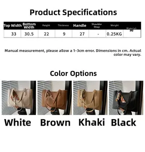 Detailed size guide and color options for the vintage PU tote bag with silk scarf