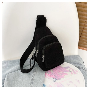 Women Casual Corduroy Chest Bag Striped Texture Fanny Pack Lightweight Minimalist Crossbody Shoulder Bag Adjustable Strap