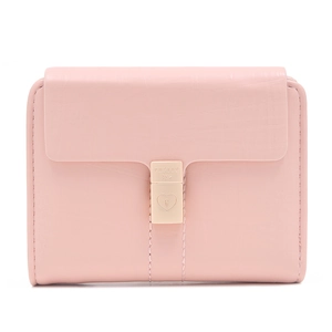 Portefeuille rose en cuir PU avec fermoir cœur et fermeture éclair pour femmes