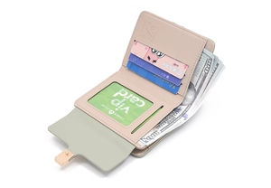 Détails du portefeuille en cuir PU avec emplacements cartes et rabat intérieur vert