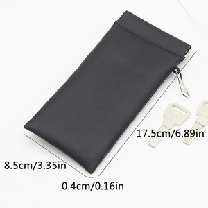 Portable PU leather glasses pouch with spring closure and hook, size 17.5x8.5cm