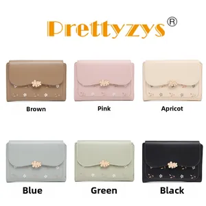 Detailed comparison of PU leather women's wallets with metal floral buckles in six colors