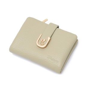 Short PU leather wallet for women with golden tulip buckle in light green shade