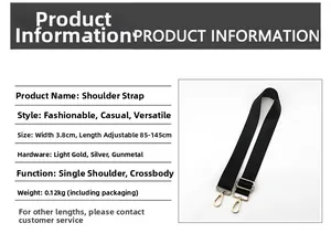 Detail of adjustable 3.8cm wide fabric shoulder strap with gold-tone metal hardware