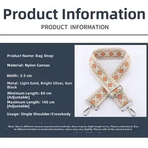 Bandoulière réglable en nylon de 3,5 cm avec motif ethnique et boucles métalliques