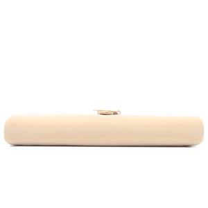 Bottom view of cream PU leather long wallet showing fine grain and gold metal clasp