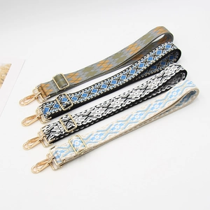 Tracolla di Ricambio Larga Regolabile in Tessuto Jacquard Geometrico Etnico Con Fibbie in Metallo Dorato Cintura per Borsa
