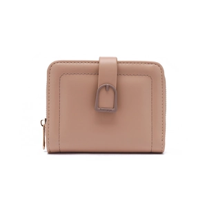 Minimalist pink PU leather wallet for women with secure zipper and snap closure