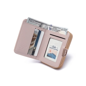 Internal layout of dusty pink PU leather wallet with card slots and an ID window