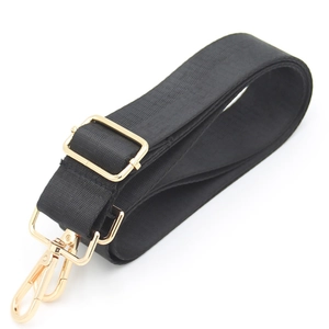 Tracolla regolabile in nylon nero con ganci in metallo oro chiaro per borse da donna