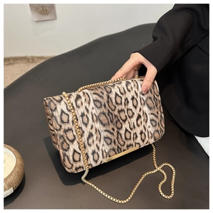 Sac À Bandoulière Léopard Pour Femme Mode En Cuir PU Sac À Main Carré Avec Chaîne Dorée Sac Élégant À Rabat