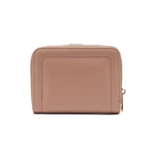 Minimalist PU leather mini coin purse with U-zip closure in elegant nude pink for women