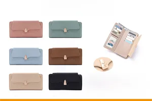 Detailed internal structure of the long PU leather wallet with card slots and metal floral clasp