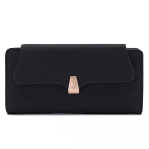 Close-up of diamond quilted PU leather and rose gold tulip clasp on long wallet