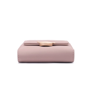 Close-up of compact PU leather folding wallet with gold leaf buckle and neat stitching