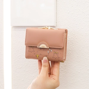 Women's Short Trifold Wallet PU Leather Forest Mushroom Print Kiss-lock Clasp Coin Purse Large Capacity Student Card Holder