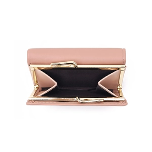 Short PU leather floral coin purse in dusty pink with secure gold-tone metal kiss lock