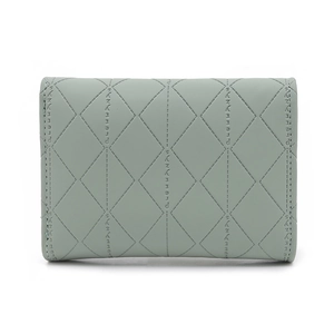 Vue détaillée du mini portefeuille en cuir PU vert menthe avec lettrage de marque