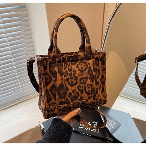 Sac Cabas en Toile Vintage Imprimé Léopard pour Femmes Sac à Main Grande Capacité Bandoulière Mode Urbaine Trajet Quotidien