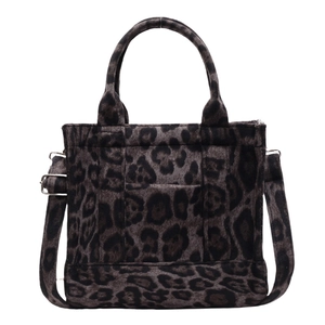 Sac fourre-tout classique à imprimé léopard foncé avec texture de tissu épais