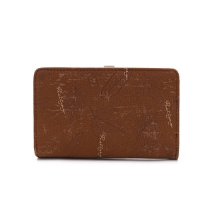 Portefeuille marron en cuir PU avec motifs de feuilles et lettrage Pretty pour femmes